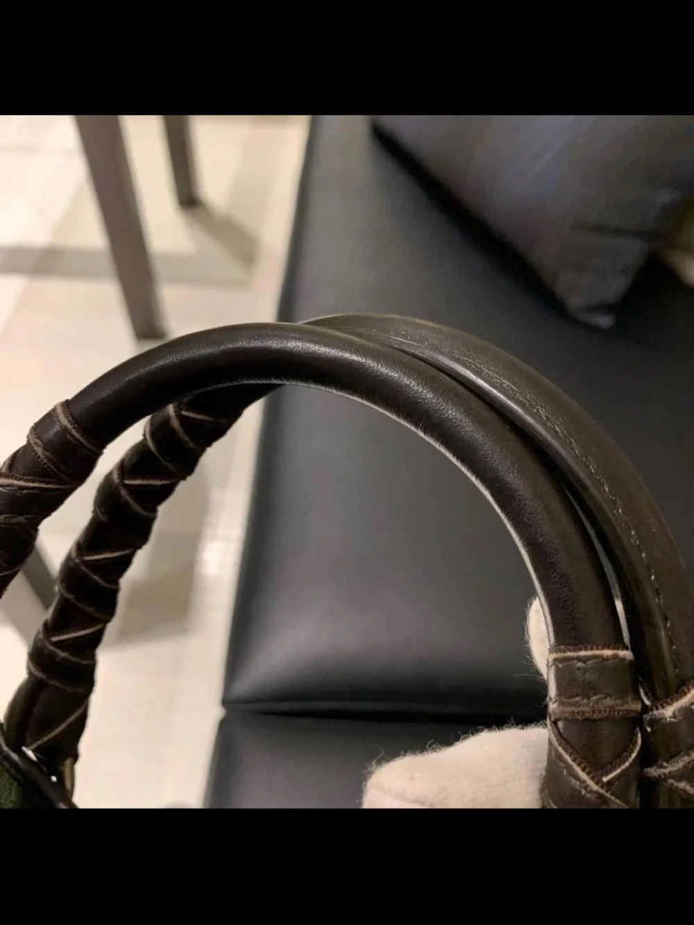 Dior Olive Green Monogram Satchel with Braided Dark Brown Handles